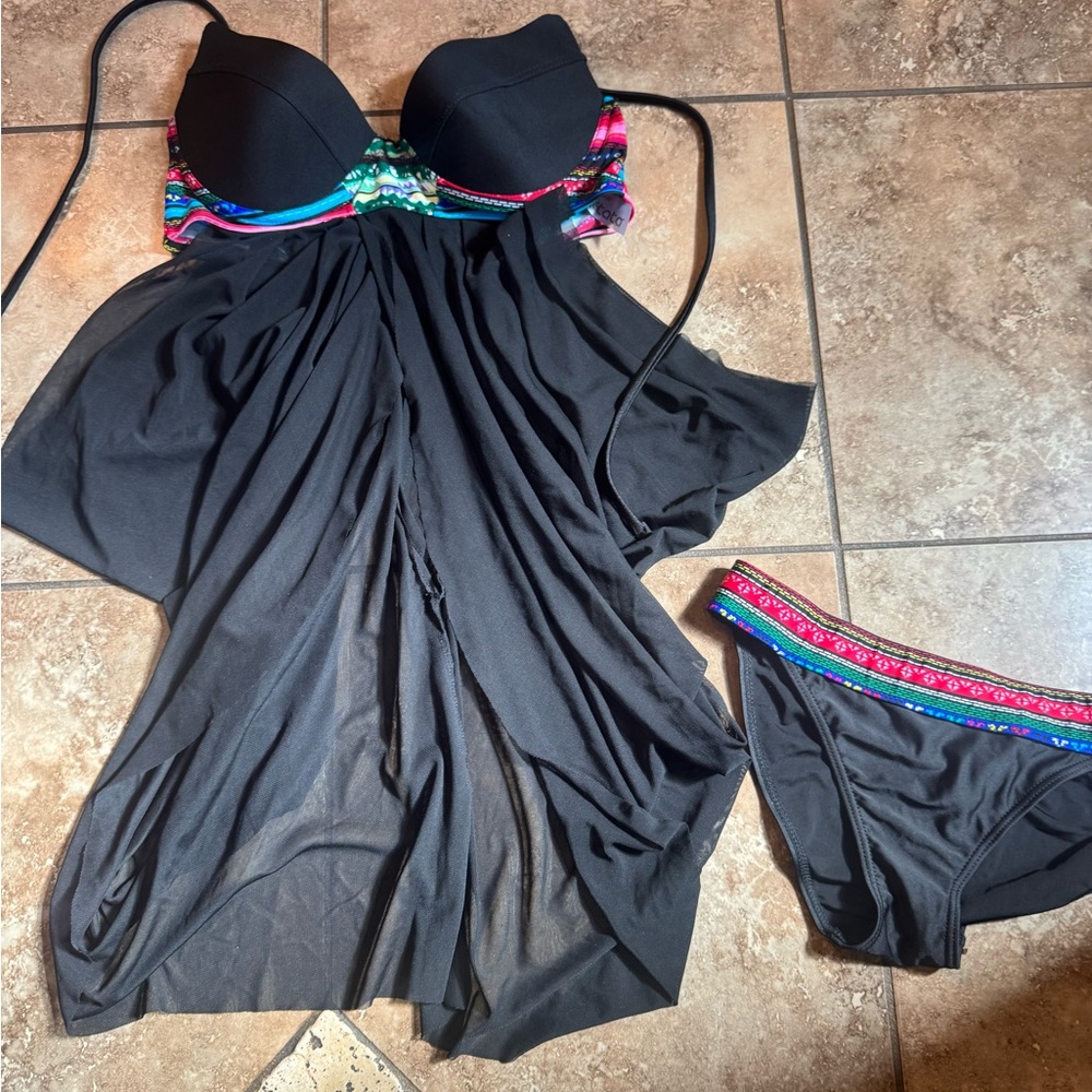 Black Swimsuit with Colorful Trim